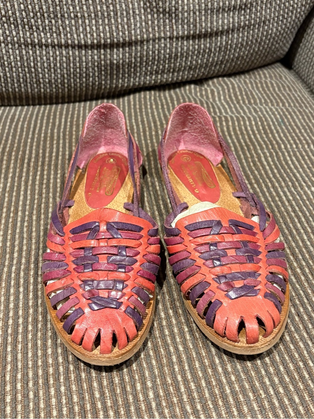 Pink & Purple Woven Leather Huarache Flats